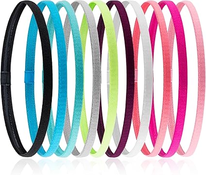 Girls Sport Headbands Non-Slip Hairband - Athletic Grip Elastic Single Skinny Sweatbands for Guide Sweat when Running Soccer Basketball YOGA Tennis Cycling 10 Pack