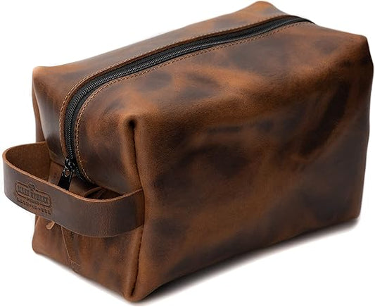 Main Street Forge Dopp Kit | Premium Full Grain Leather Toiletry Bag for Men | Made in USA | Travel Pack for Shaving Essentials & Accessories | Compact, Lightweight Mens Bathroom & Shower Case