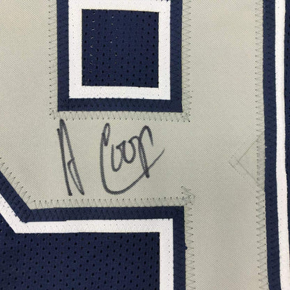 Framed Autographed/Signed Amari Cooper 35x39 Dallas Retro Dark Blue Football Jersey JSA COA