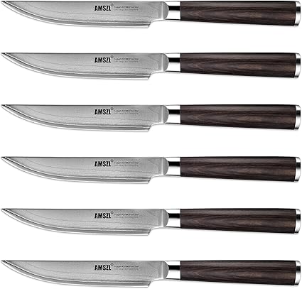5.5" Steak Knives set of 6-9Cr18MoV Clad Steel Core Forged Straight Edge Steak Knife - Pakka Handle - Gift Box
