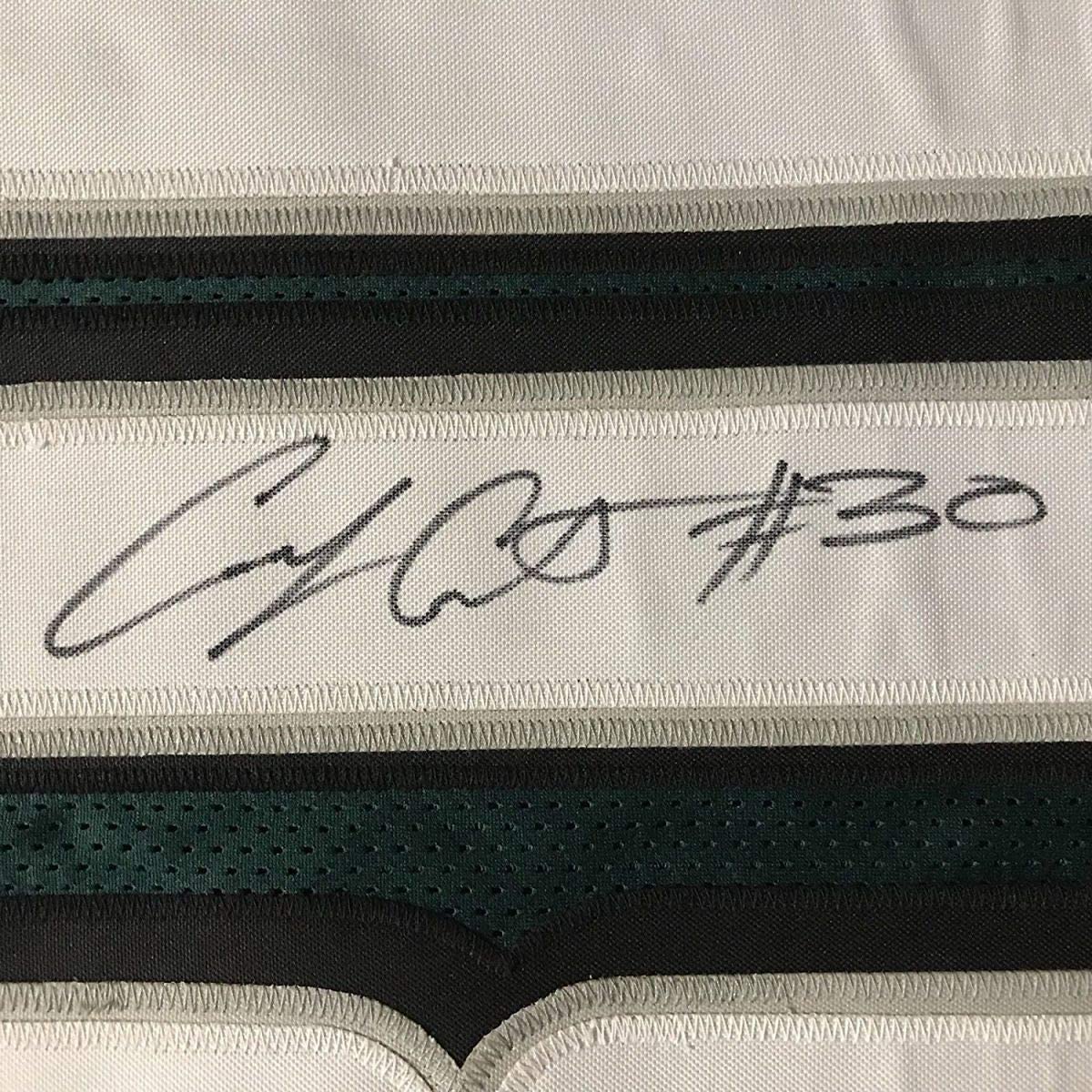 Framed Autographed/Signed Corey Clement 35x39 Philadelphia Eagles Green Football Jersey JSA COA