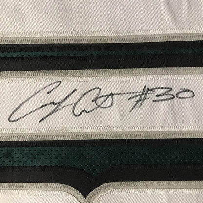 Framed Autographed/Signed Corey Clement 35x39 Philadelphia Eagles Green Football Jersey JSA COA