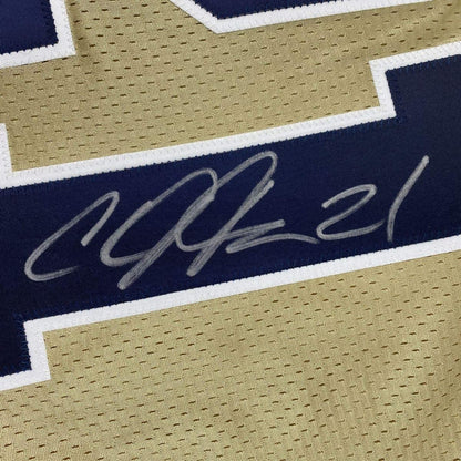 Autographed/Signed Calvin Johnson Georgia Tech Gold College Football Jersey Beckett BAS COA