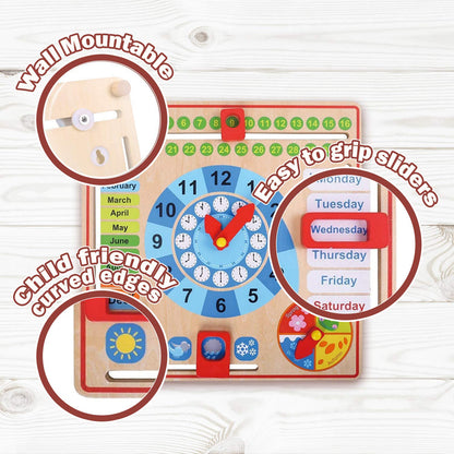 All About Today Board - Wooden Calendar and Learning Clock Montessori Toys  3+