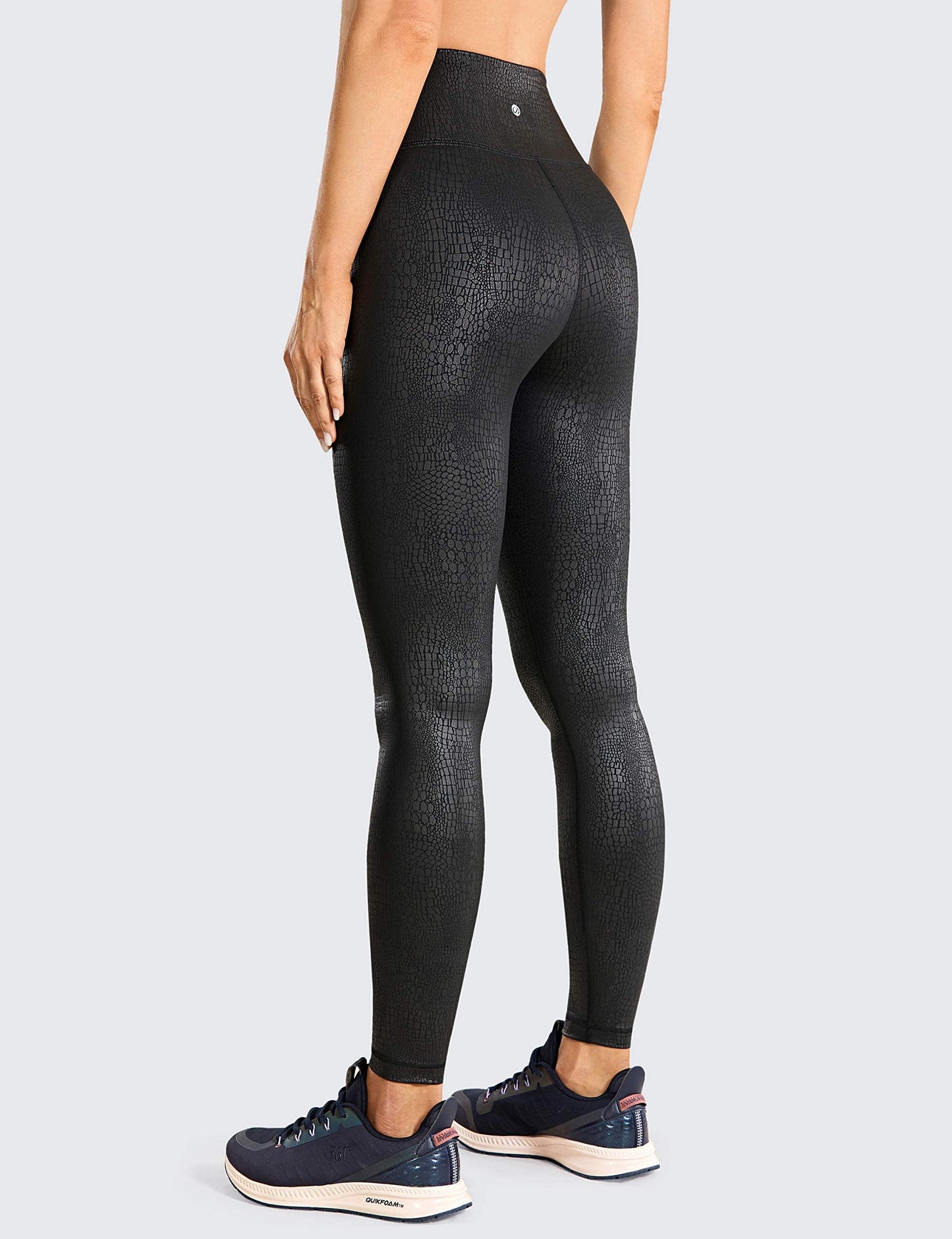 CRZ YOGA Matte Faux Leather Leggings for Women 28'' - High Waisted Stretch Full Length Leather Pants Workout Pleather Tights Black Crocodile Small
