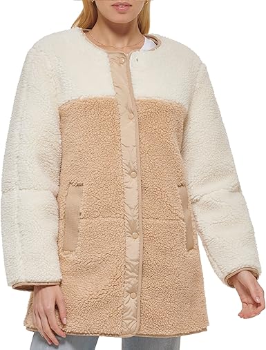 Levi's Women's Midlength Sherpa Coat with Reversible Wear