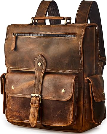 Backpack for Men Women Vintage Full Leather Rucksack Laptop Casual Travel Daypack