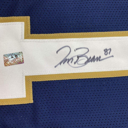 Framed Autographed/Signed Tim Brown 35x39 Notre Dame Blue College Football Jersey GTSM COA Holo Only
