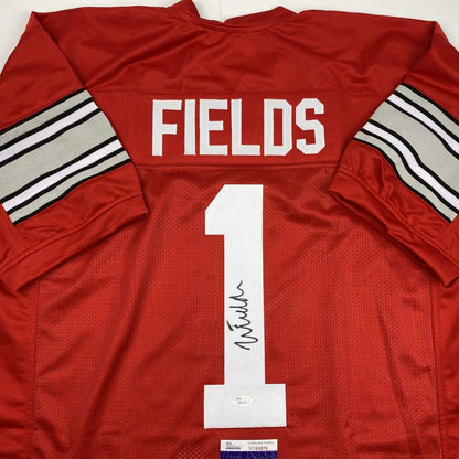Autographed/Signed Justin Fields Ohio State Red College Football Jersey JSA COA