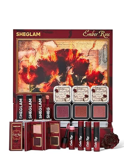 SHEGLAM Ember Rose Collection Valentines Gift Pink Lip Gloss Pink Blush Lipstick Eyeshadow Makeup Kit Red Makeup Collection