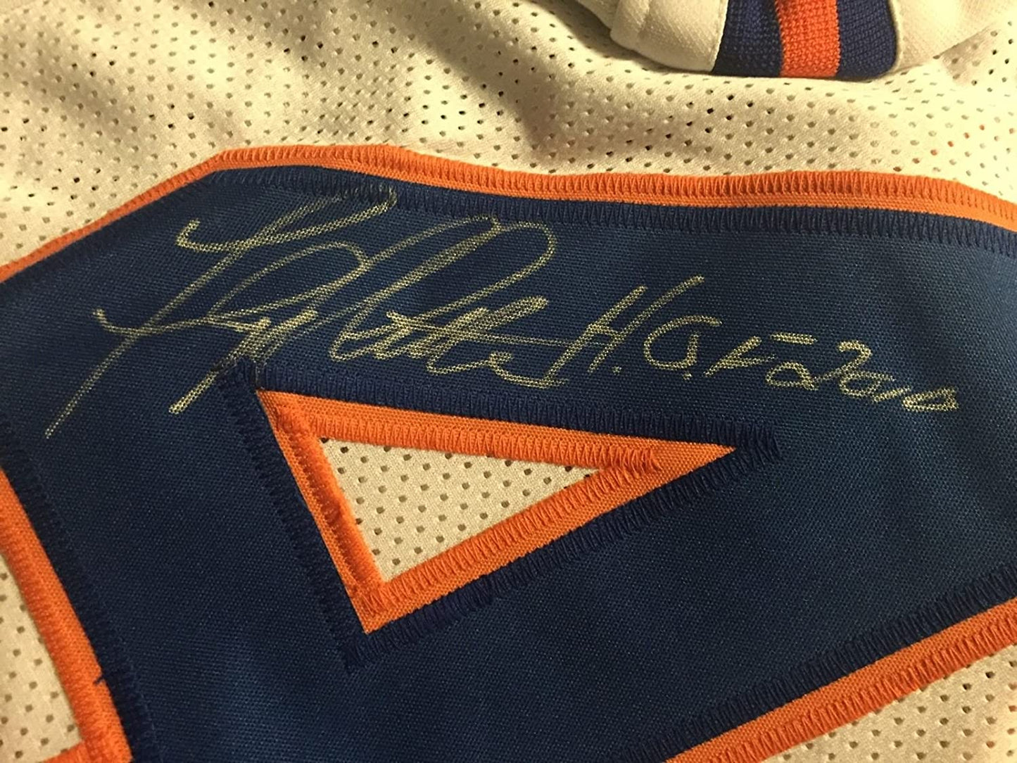 Autographed/Signed Floyd Little HOF 10  Denver Broncos White Stat Football Jersey JSA COA