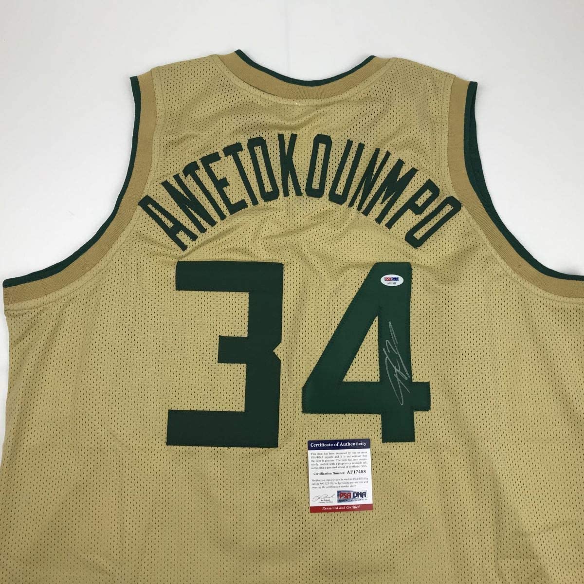 Autographed/Signed Giannis Antetokounmpo Milwaukee Tan Basketball Jersey PSA/DNA COA