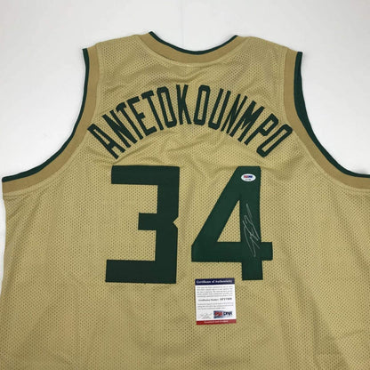 Autographed/Signed Giannis Antetokounmpo Milwaukee Tan Basketball Jersey PSA/DNA COA