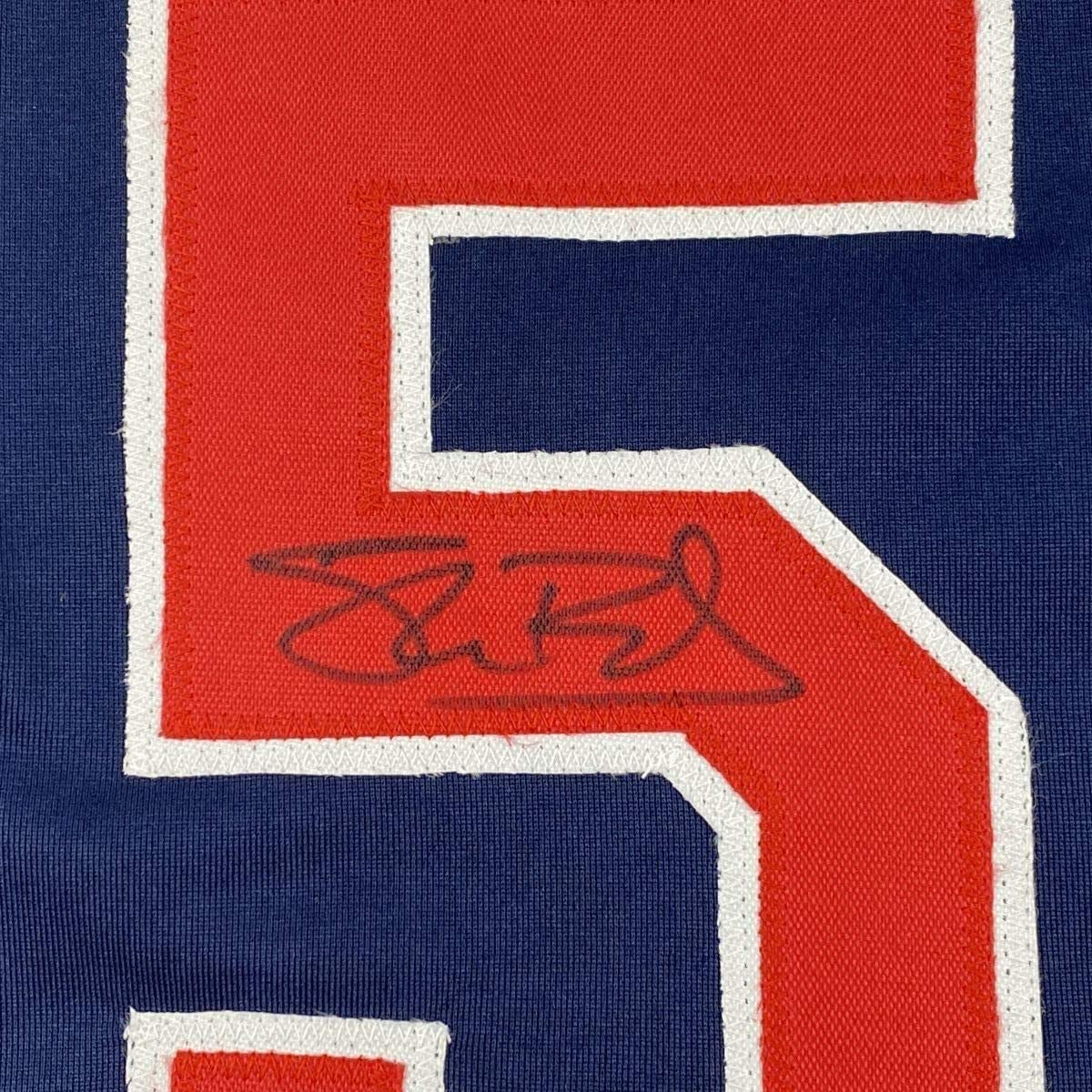 Framed Autographed/Signed Shane Bieber 35x39 Cleveland Blue Baseball Jersey JSA COA