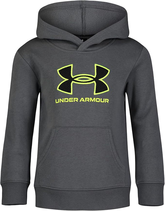 Under Armour Boys' Hoodie, Fleece Pullover, Logo & Printed Designs, Gray Mesh Logo