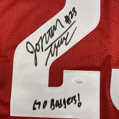 Autographed/Signed Jonathan Taylor Inscribed Wisconsin Red College Football Jersey JSA COA