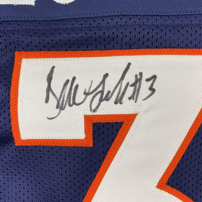 Autographed/Signed Drew Lock Denver Blue Football Jersey Beckett BAS COA