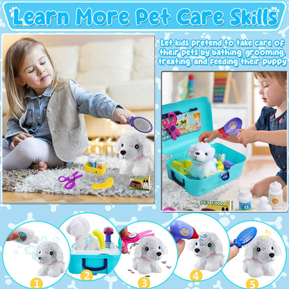 Pet Dog Care Play Set Doctor Kit for Kids 16 Pcs Pretend Vet Grooming Toys