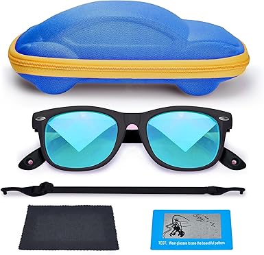 azuza Silicon Kids Sunglasses Unbreakable Polarized UV400 with Cute Car Case For Toddler Boys and Girls 3-12