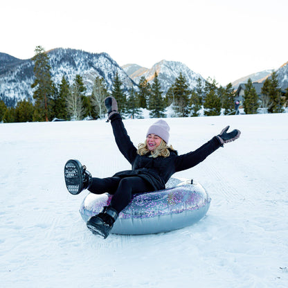 Winter fun Inflatable Glitter Filled Pink Galactic Snow Tube. Jumbo 48 inch