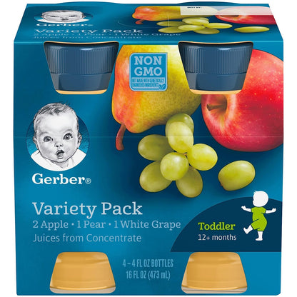 Gerber Fruit Juice Variety Pack (2 Apple, 1 Pear, 1 White Grape), (Pack of 6)