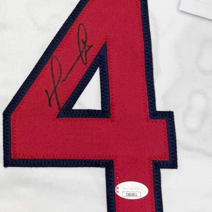 Framed Autographed/Signed David Ortiz 35x39 Boston White Baseball Jersey JSA COA