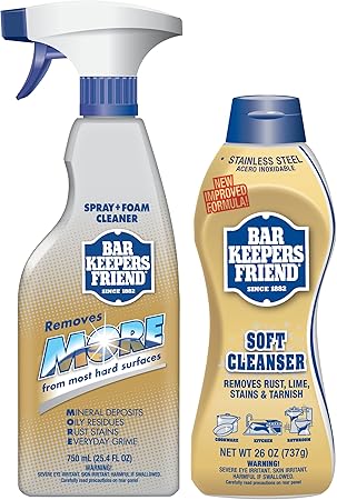 Bar Keepers Friend Soft Cleanser (26 oz) MORE Spray + Foam (25.4 oz) Multipurpose Cleaner Bundle, Stain & Rust Remover for Multi Surface Bathroom, Kitchen & Outdoor Cleaning