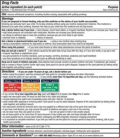 Habitrol Nicotine Transdermal System Patch | Stop Smoking Aid | Step 3 (7 mg) | 14 Patches | (2 Week Kit) | Packaging May Vary