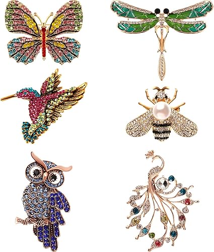 6 Pieces Women Brooch Set Crystal Pin Brooch Colorful Animal Shape Brooch Pin for Women Girls Party Favors