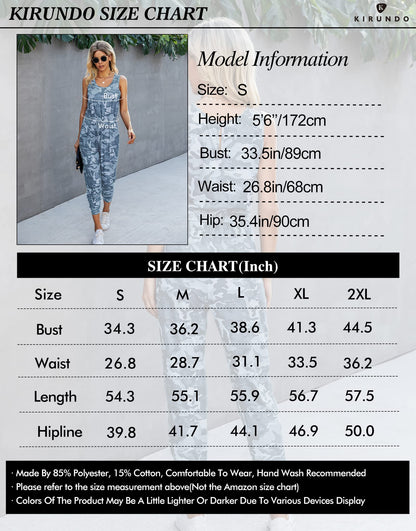 KIRUNDO Women's 2024 Summer Jumpsuits Casual Sleeveless Jumpsuit Drawstring Waist Long Pant Romper Pajama with Pockets(Camouflage-Yellow Green, Large)