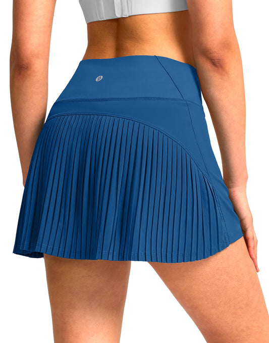 SANTINY Women's Pleated Tennis Skirt High Waited Athletic Skirts with Pockets Tummy Control Golf Skorts for Woman (Deepblue_M)