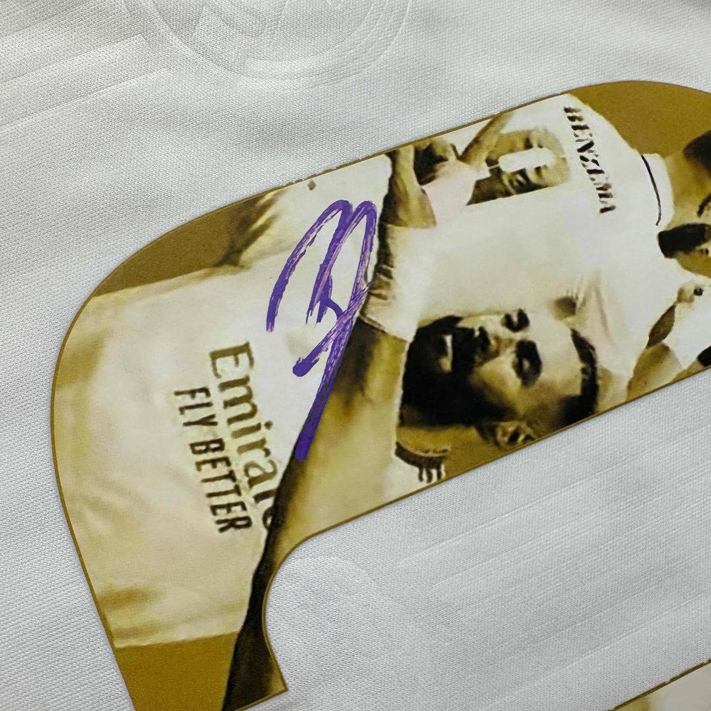 Framed Autographed/Signed Karim Benzema 35x39 Real Madrid Player Art White Soccer Jersey Beckett BAS COA