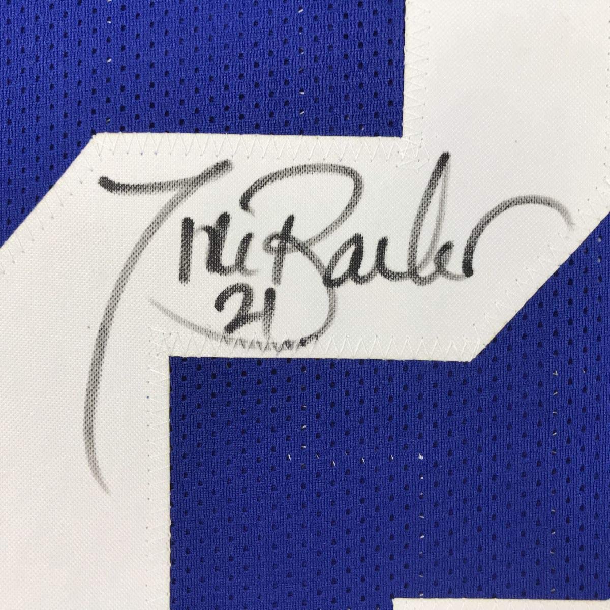 Autographed/Signed Tiki Barber New York Blue Football Jersey JSA COA