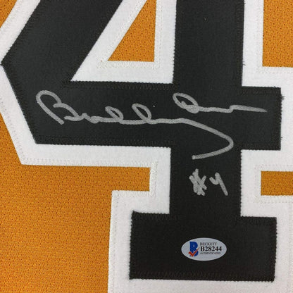 Autographed/Signed Bobby Orr Boston Yellow Hockey Jersey Beckett BAS & GNR COA