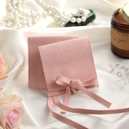 40 Pcs Microfiber Jewelry Pouch 8X8 cm, Luxury Gift Bags Bow Tie - Pink