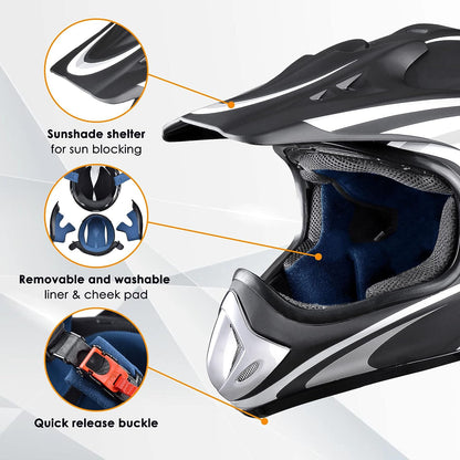 AHR Adult Offroad Dirt Bike Helmet Motocross ATV Dirtbike Outdoor BMX MX Full Face Motorcycle Helmet DOT Approved