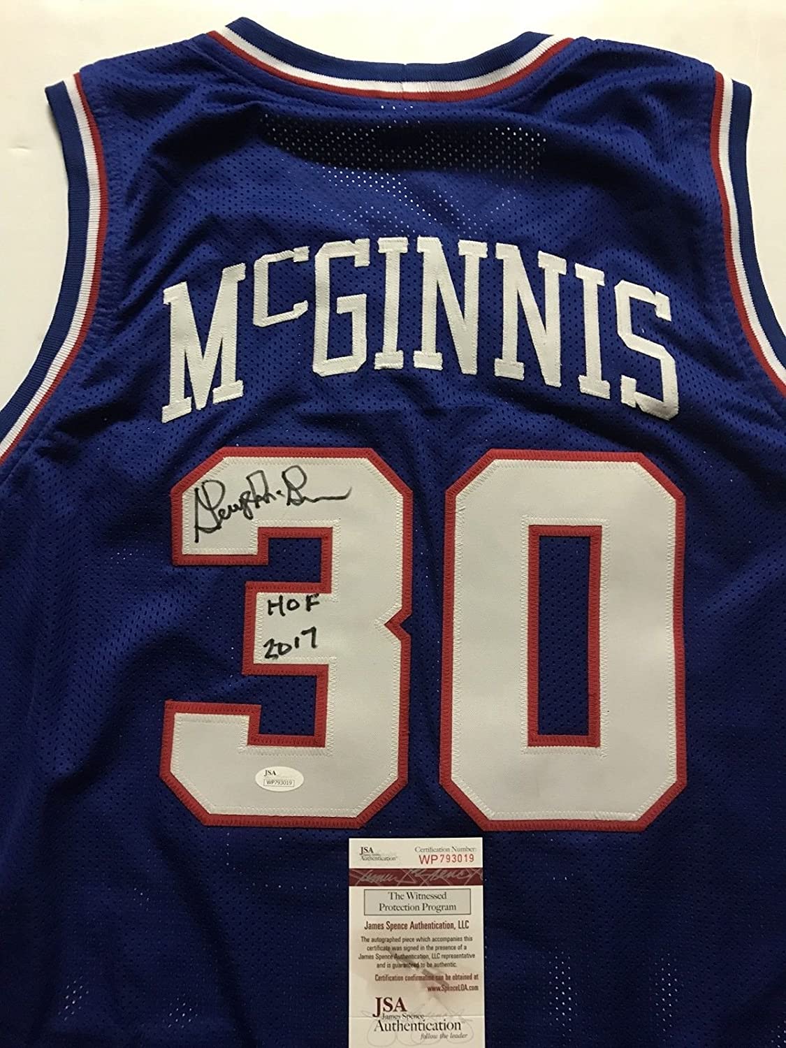 Autographed/Signed George McGinnis HOF 17  Philadelphia Blue Basketball Jersey JSA COA