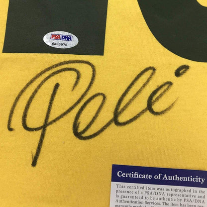 Framed Autographed/Signed Pele 35x39 Brazil Yellow Soccer Jersey PSA/DNA COA