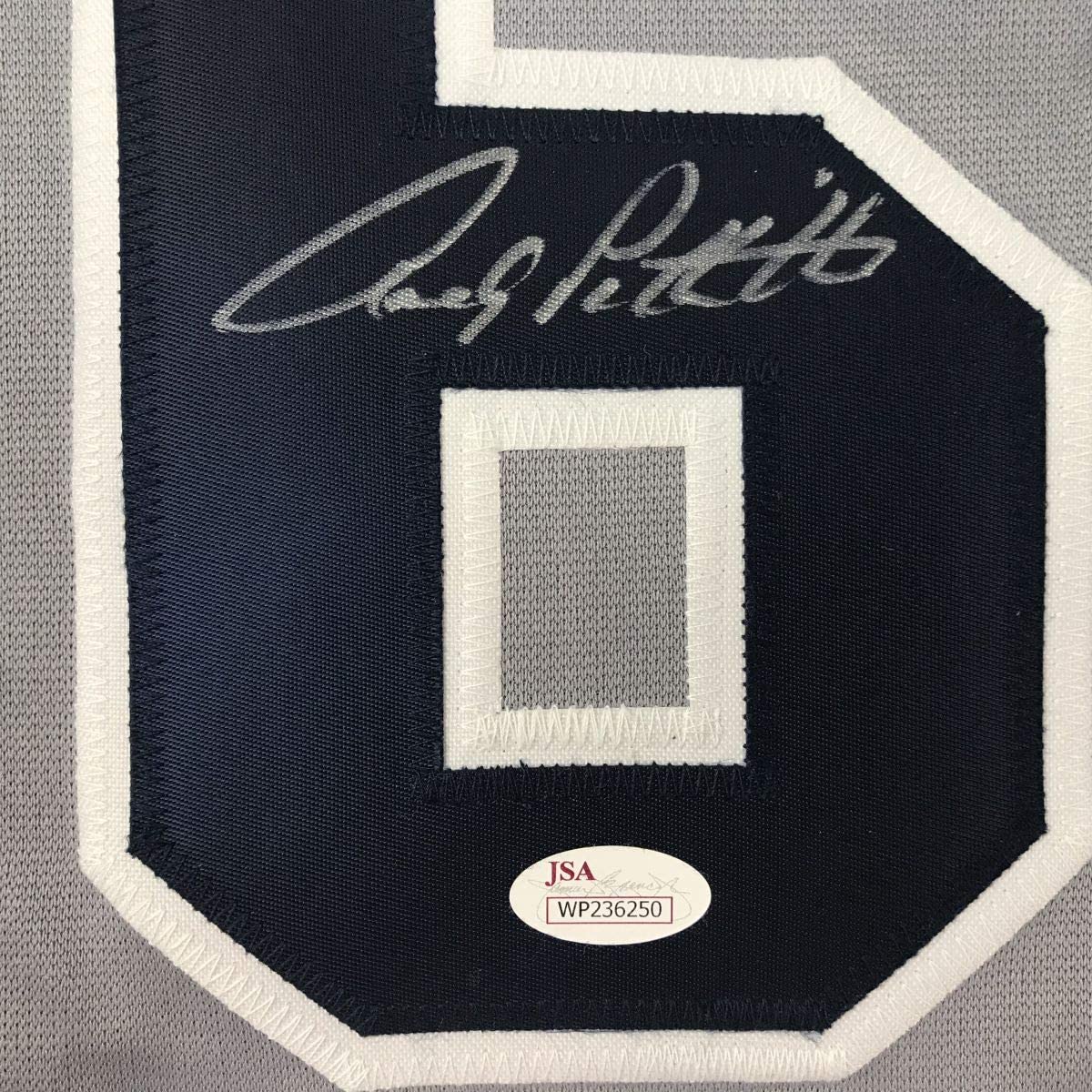 Autographed/Signed Andy Pettitte New York Grey Baseball Jersey JSA COA Holo Only