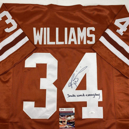 Autographed/Signed Ricky Williams Smoke Weed Everyday Inscription Texas Orange College Football Jersey JSA COA