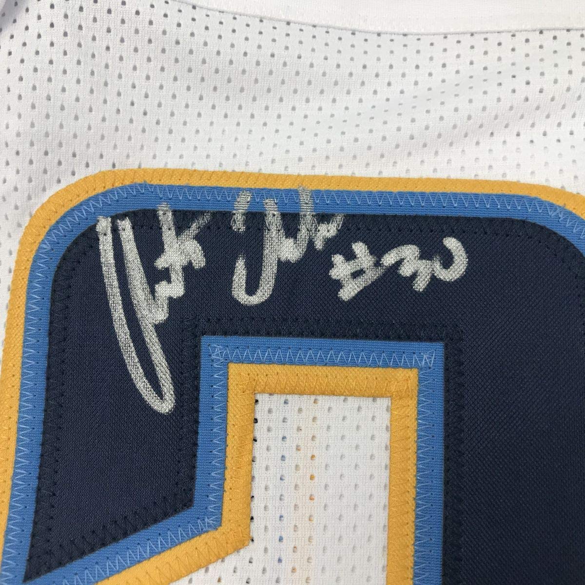 Autographed/Signed Austin Ekeler Los Angeles LA White Football Jersey Beckett BAS COA