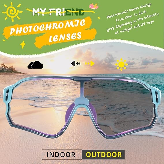 ROCKBROS Kids Photochromic Sports Sunglasses For Kids Ages 8 to 14