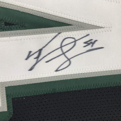 Framed Autographed/Signed Jeremiah Trotter 35x39 Philadelphia Black Football Jersey JSA COA
