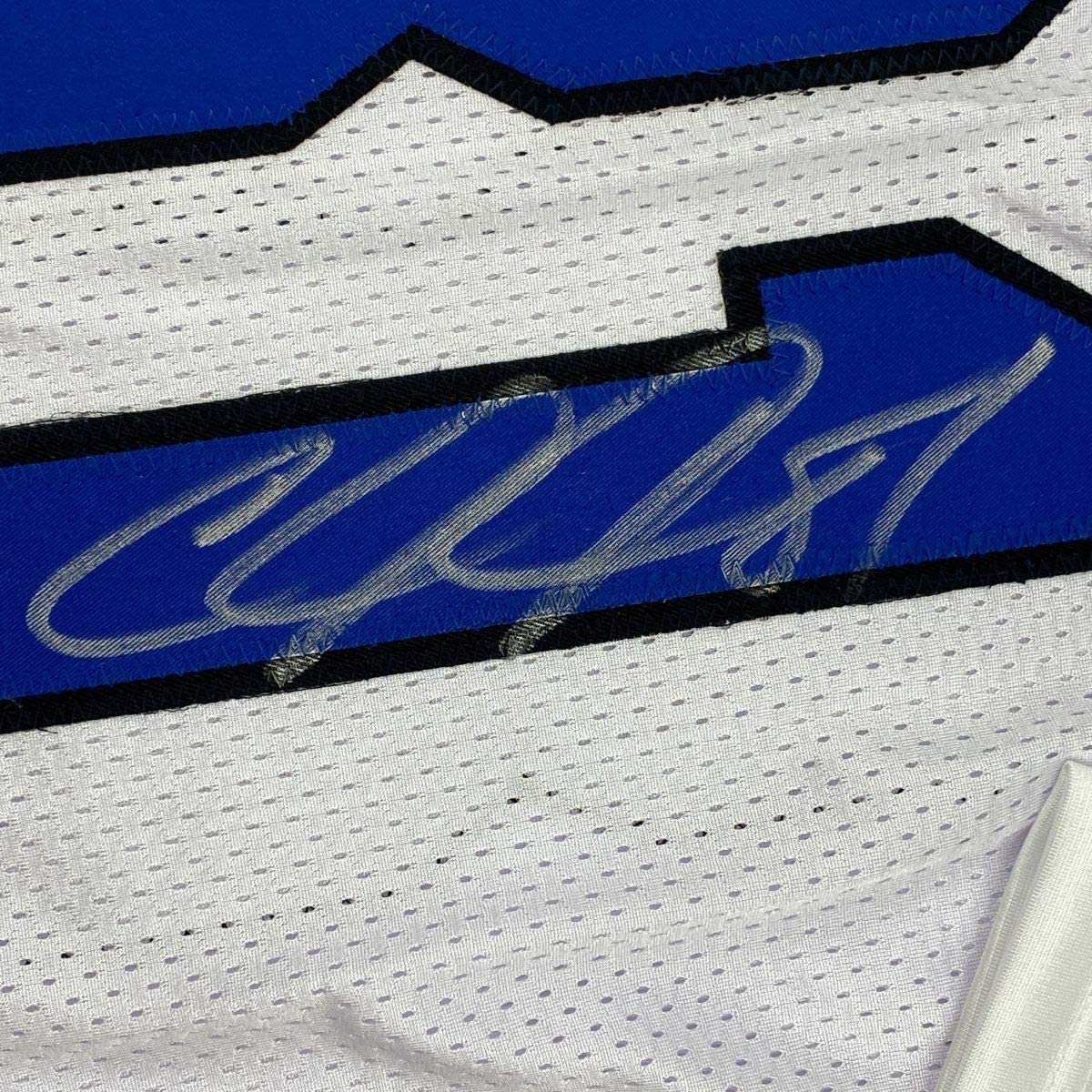 Autographed/Signed Calvin Johnson Detroit White Football Jersey JSA COA #2