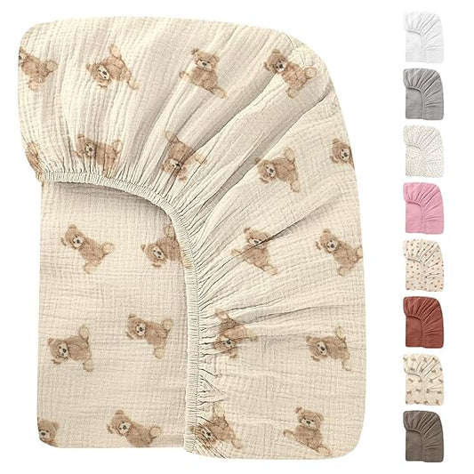 52x28 Inches Muslin Crib Sheets Fitted Crib Mattress Sheet for Baby Girls & Boys, 100% Cotton, Soft Boho Neutral Toddler Bedding Bed Sheets Fits Well Standard Size Crib Mattress 28x52 Inches