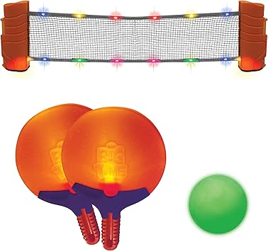 Big Time Toys Glow Games Super Pong Complete Portable Table Tennis Set - Includes LED Ping Pong Paddles, Ball, and LED Net - Easy Set Up, Lights UP
