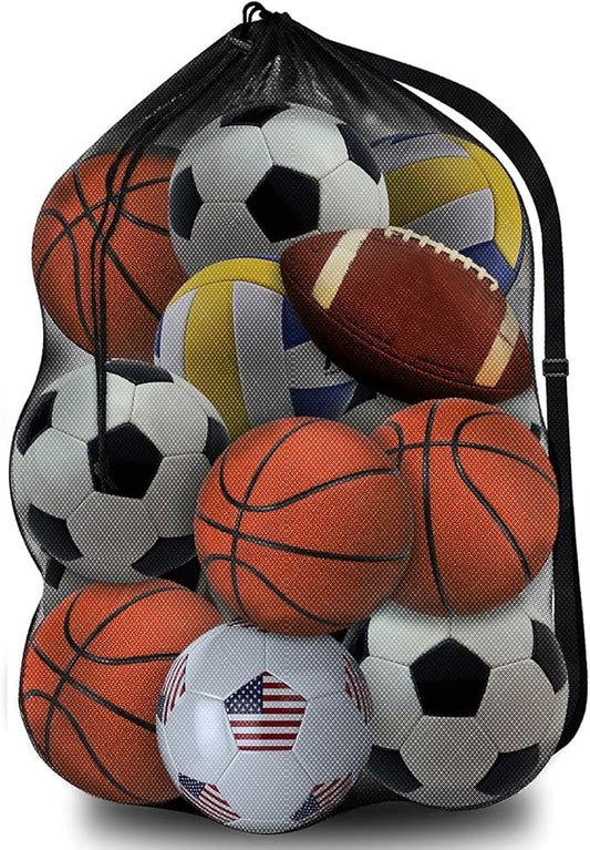 Heavy Duty Mesh Ball Bag, Sports Equipment Storage Organizer Hold for Soccer, Basketball, Volleyball, Football, BaseBall and Swimming Gears with Adjustable Strap
