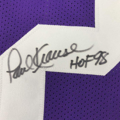 Autographed/Signed Paul Krause HOF 98 Minnesota Purple Football Jersey Beckett BAS COA