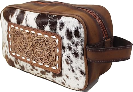 CHALLENGER Men's Western Cowhide Floral Tooled Leather Toiletry Dopp Kit Travel Bag 18SKT16 18SKT16