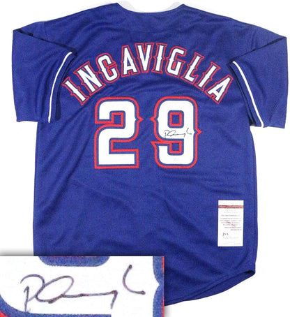 Autographed/Signed Pete Incaviglia Blue Texas Rangers Custom Jersey JSA COA